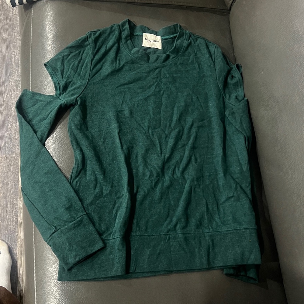 Monrow Forest Green Crew Neck Top with cut out arms